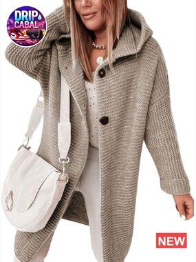 Women's Casual Hooded Chunky Cardigan Oversize Mid Long Sweater Jacket